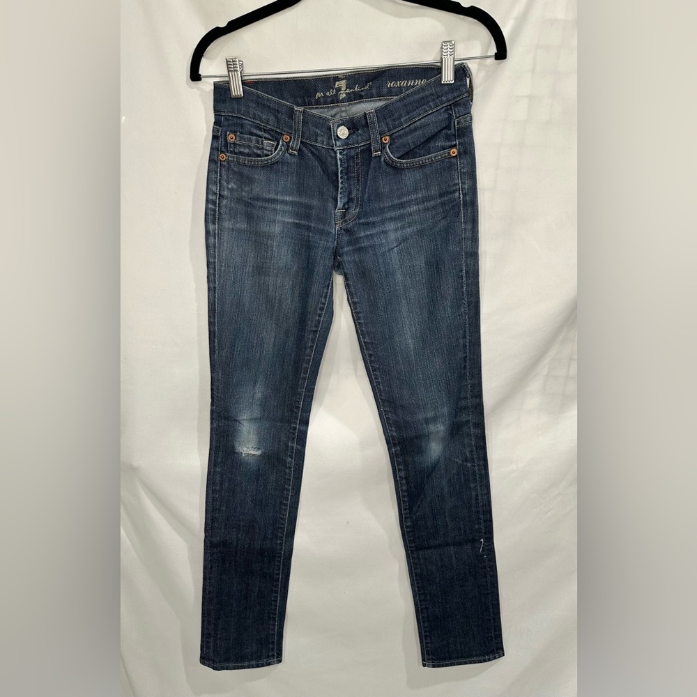7 For All Mankind Dark Blue distressed Skinny Jeans size 24